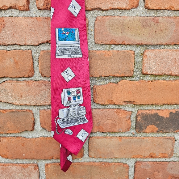 VTG 90s Designs by A. Rogers Computer Theme Tie – Floppy Disk & PC Print - Picture 2 of 11